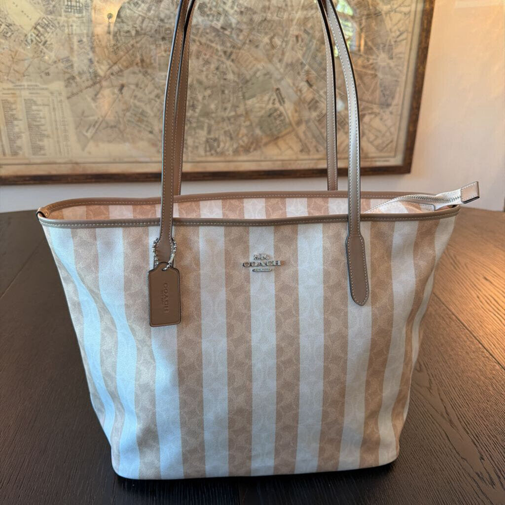 Coach City Signature Striped Zip Close Tote