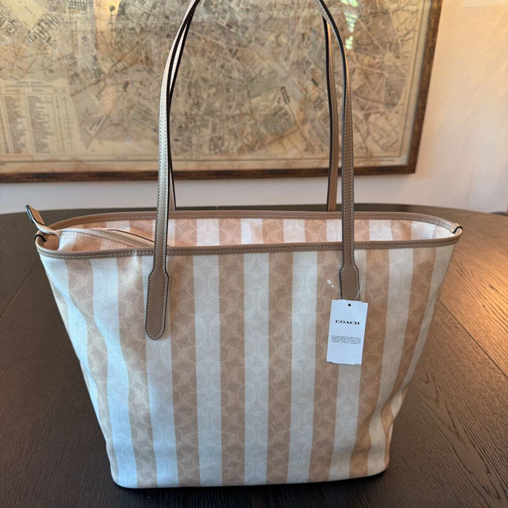 Coach City Signature Striped Zip Close Tote