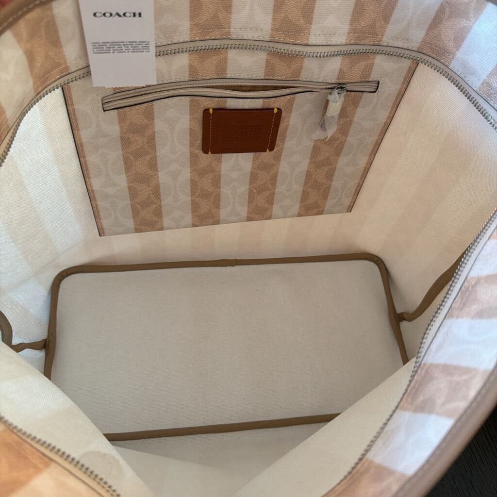 Coach City Signature Striped Zip Close Tote