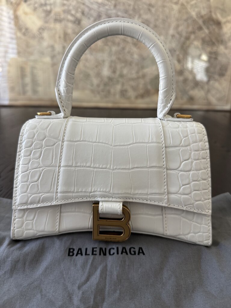 Balenciaga Crocodile Embossed Hourglass Top Handle Bag