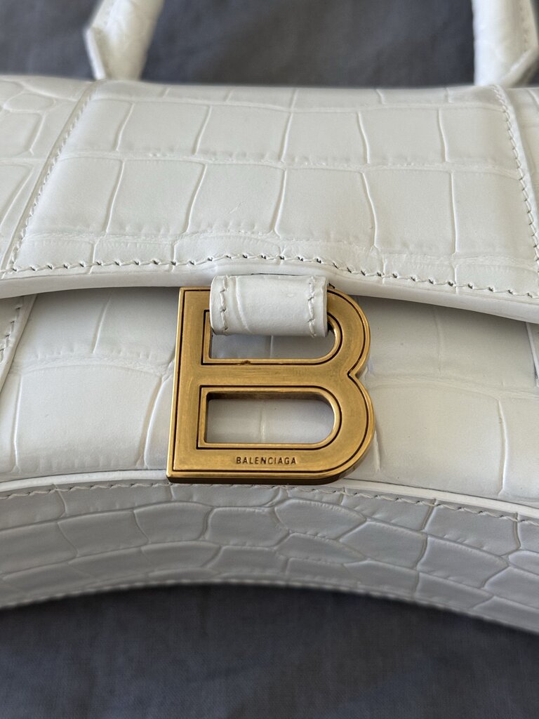 Balenciaga Crocodile Embossed Hourglass Top Handle Bag
