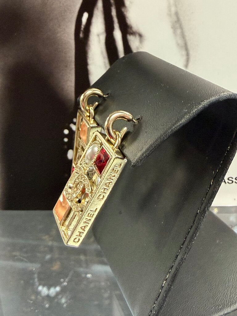 Chanel 23B Dangle Logo Multi colored Gem Stone Earring