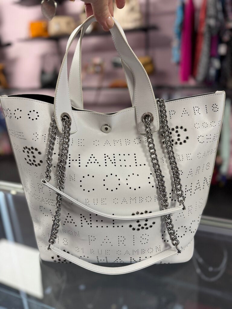 Chanel Beige Calfskin CC Eyelets Shopping Tote