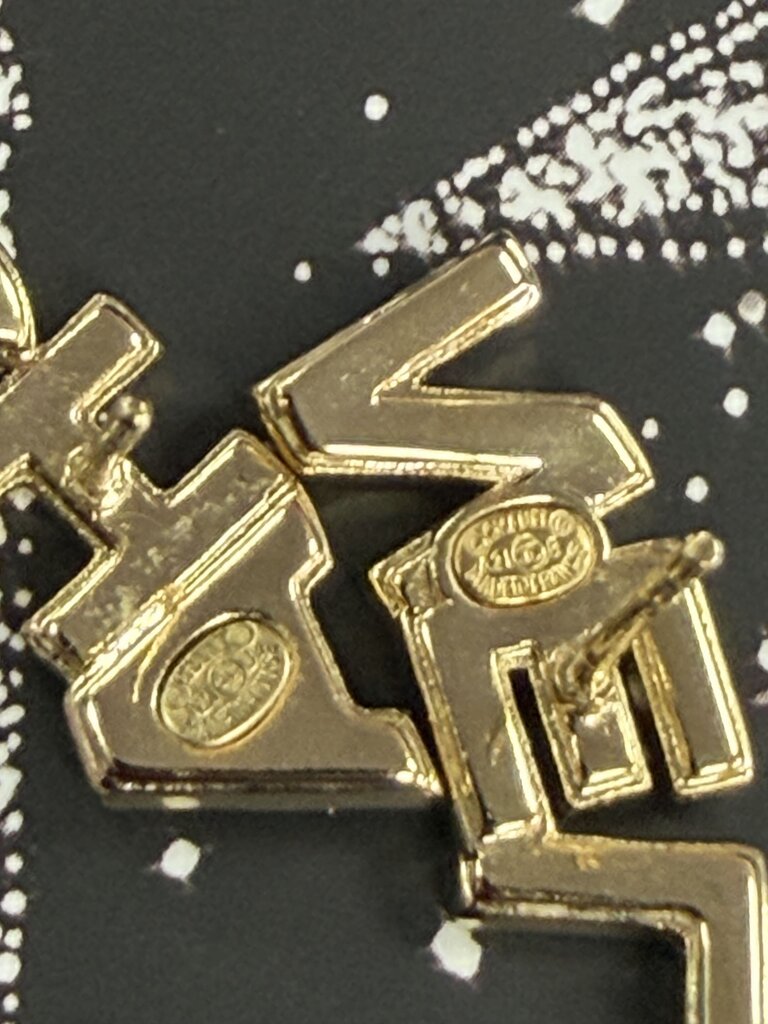 Chanel Logo Cha Nel Earrings Gold Crystal