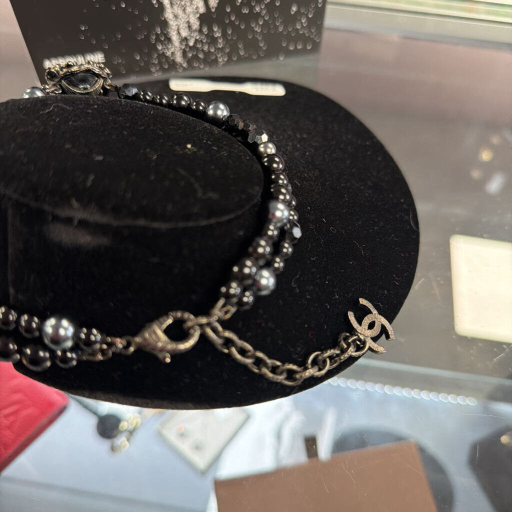 Chanel Heart Coco Mark Rhinestone Choker Necklace 14'