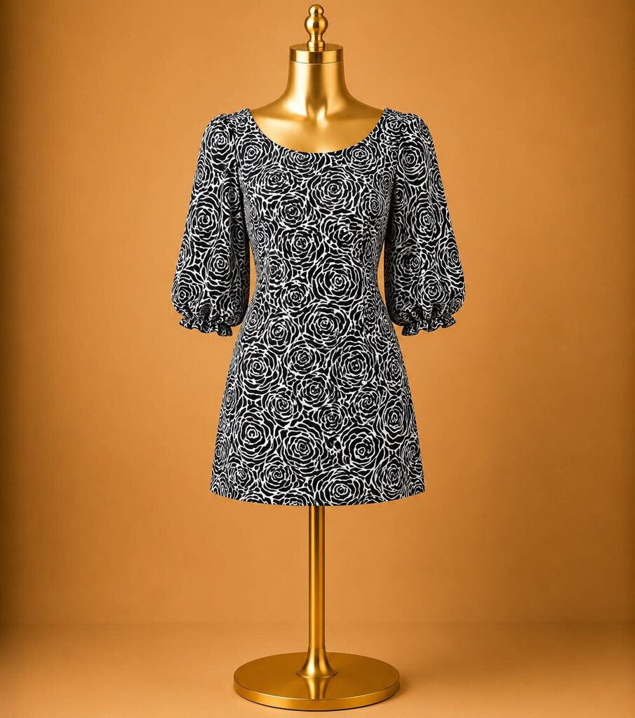 2 3/4 Sleeve Silk Blend Roses Dress