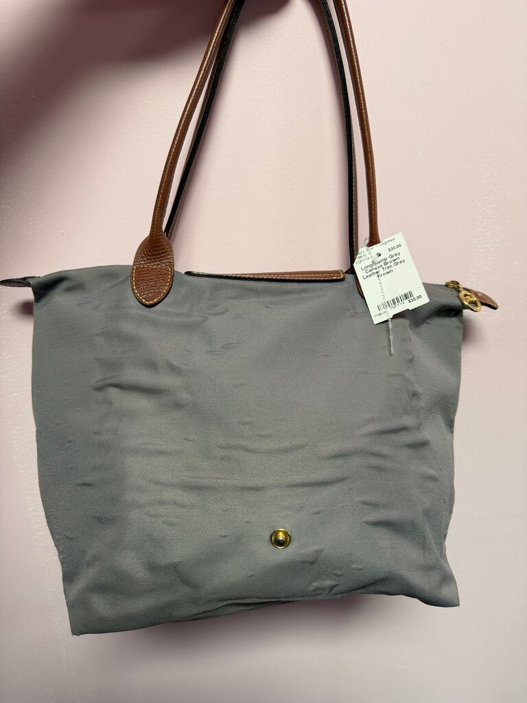 Longchamp Grey Canvas Brown Leather Trim