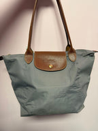Longchamp Grey Canvas Brown Leather Trim