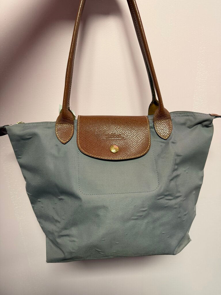 Longchamp Grey Canvas Brown Leather Trim
