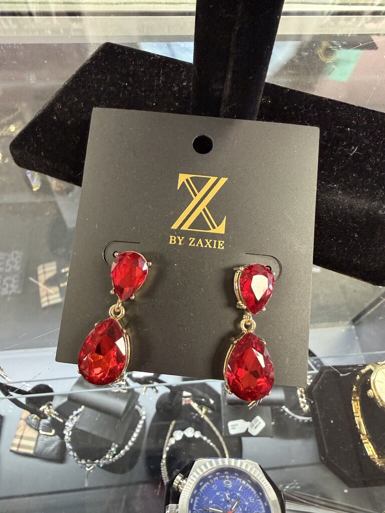 Z by Zaxie Jewelry Gold Tone Red Glass Stone Dangle Earrings