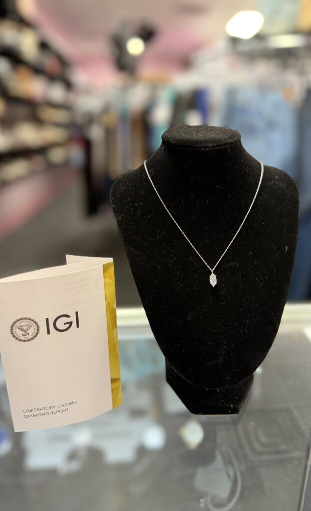 Lab Grown Diamond Pendent Marquise .80 CTW, Color: E, Clarity: VS2, Metal: 14K White Gold, Chain: 10K White Gold Necklace