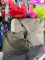 Jimmy Choo Metallic Silver Biker Boho Chain Shoulder Bag