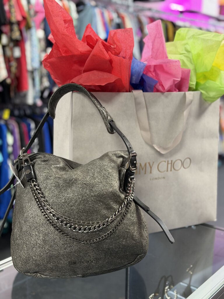 Jimmy Choo Metallic Silver Biker Boho Chain Shoulder Bag