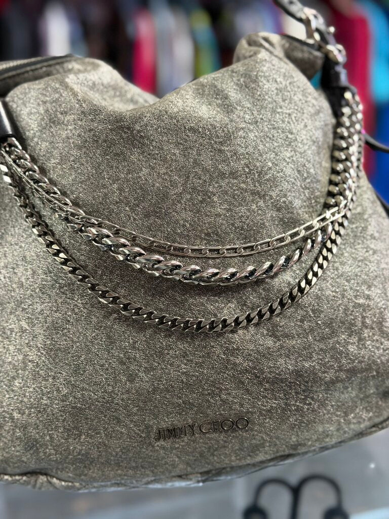 Jimmy Choo Metallic Silver Biker Boho Chain Shoulder Bag