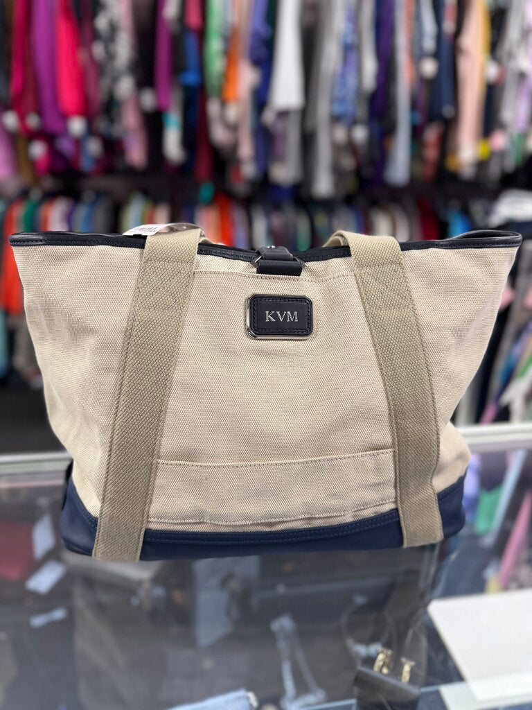 TUMI X ORLEBAR Tote Bag white navy Thick Rubber Material Removable Initial Plate