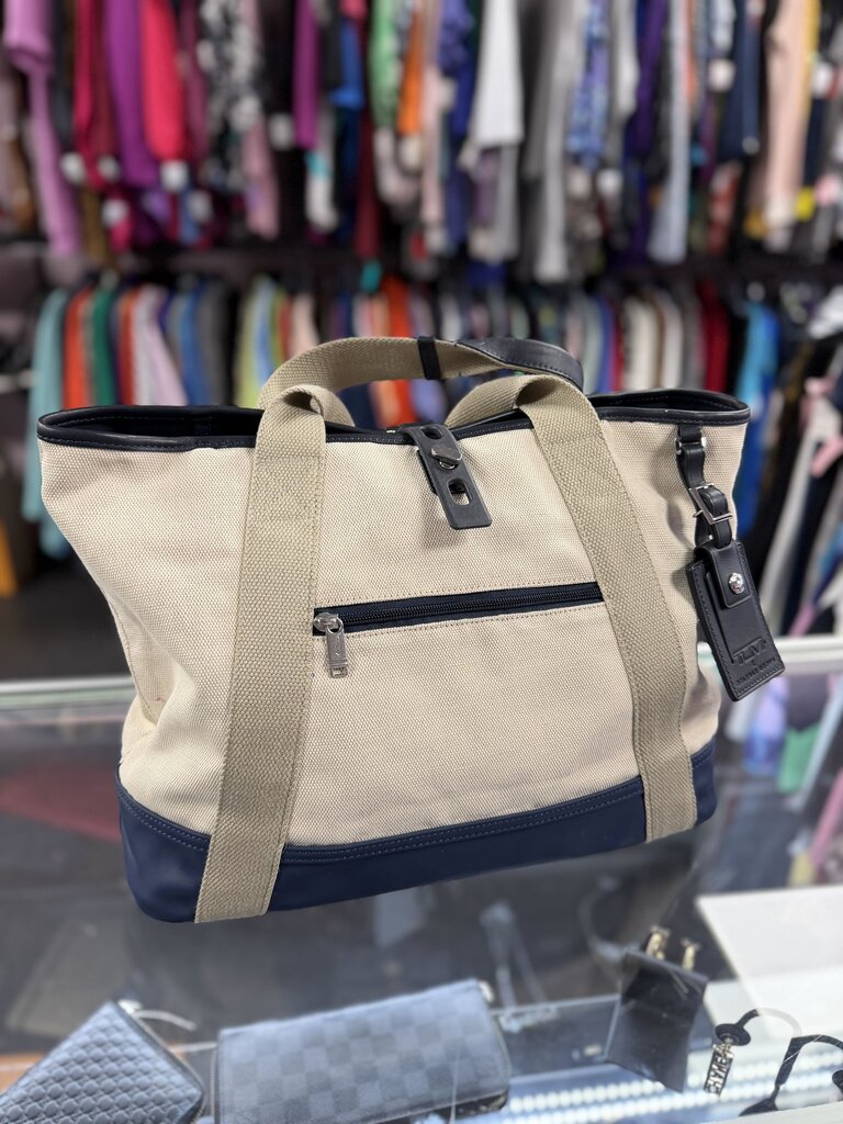 TUMI X ORLEBAR Tote Bag white navy Thick Rubber Material Removable Initial Plate
