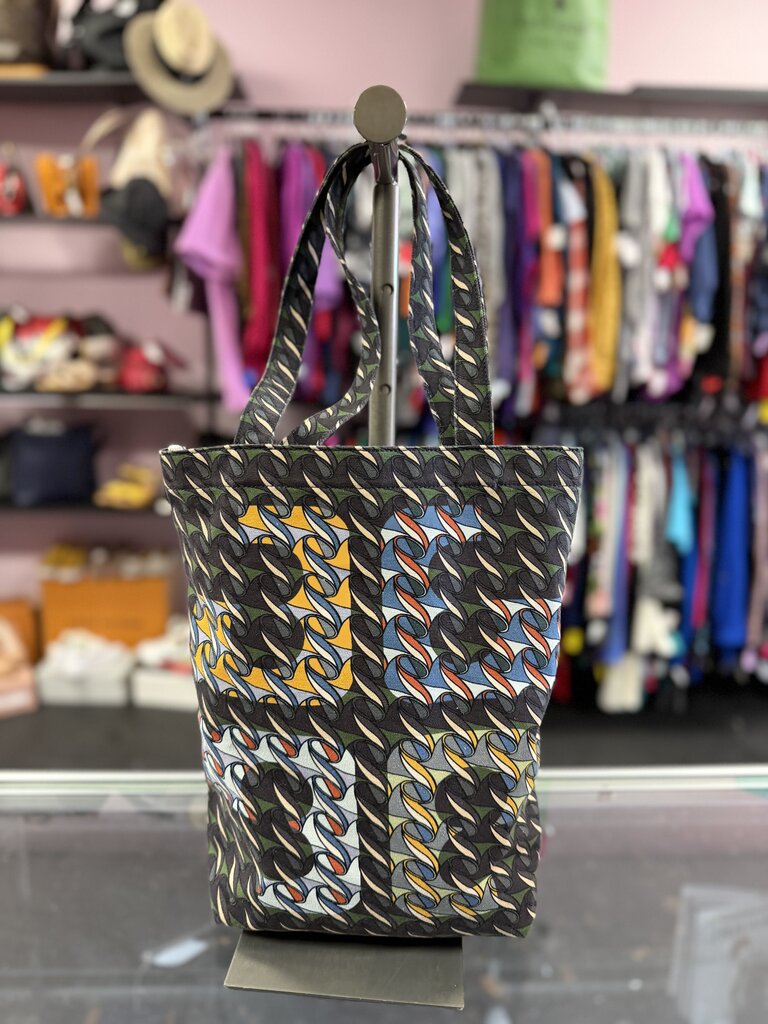 Tory Burch Swan Curly Ribbon Geometric Abstract New York Canvas Tote Bag