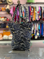 Tory Burch Swan Curly Ribbon Geometric Abstract New York Canvas Tote Bag