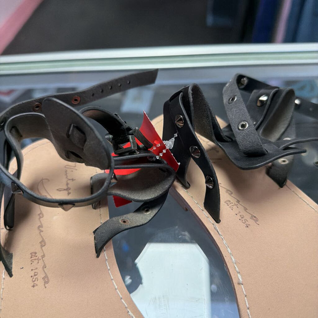 10 Vintage Havana Studded Single Strap Flat Sandal