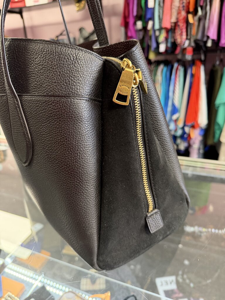 Coach Lora Carryall Shoulder Bag Tote Black Leather Suede Preppy Classic 89486
