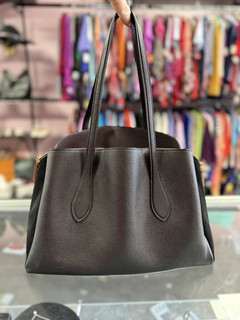Coach Lora Carryall Shoulder Bag Tote Black Leather Suede Preppy Classic 89486