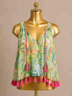 MD Lilly Pulitzer Roxi Crop Tank Colorful Beach Top Pink Tassel Medium Resort wear