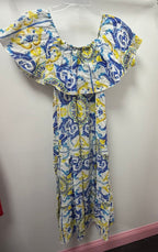 SM Off The Shoulder Shirred Bodice 100% Linen Patterned Maxi Dress