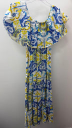 SM Off The Shoulder Shirred Bodice 100% Linen Patterned Maxi Dress