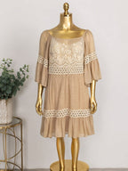MD Christian Caliendo 3/4 Bell Embroidery Lace Crepe Dress