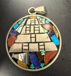 925 Mexican Silver Coin Medallion Inlaid Aztec Pedant