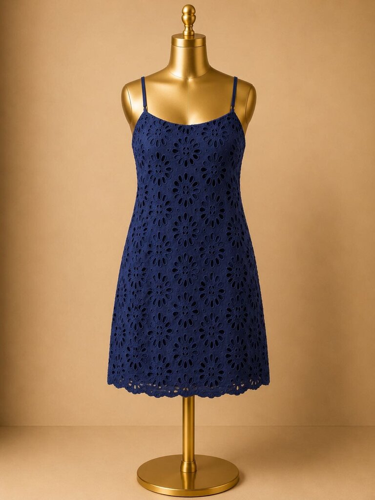 12 Lilly Pulitzer Shelli Mini Eyelet Navy Spaghetti Strap Dress