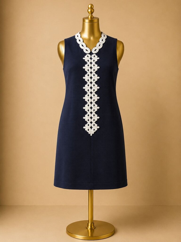XL Lilly Pulitzer Callista White Embroitdery Neckline Shift Sleeveless Dress