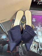 6/37 Delpozo Satin Ruffle Embellishment Slide On Kitten Heel