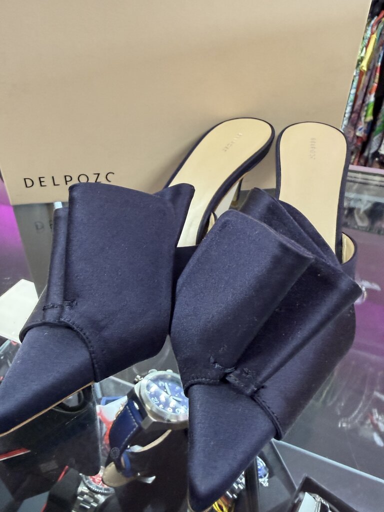 6/37 Delpozo Satin Ruffle Embellishment Slide On Kitten Heel