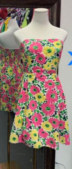8 Lilly Pulitzer Doodle Bug Daisy Mini Avaline Strapless Floral S/W Shirred