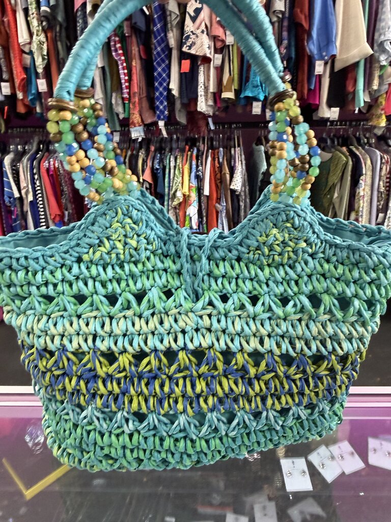 Cappelli Straworld Crocheted Toyo Straw Tote Beaded Handles