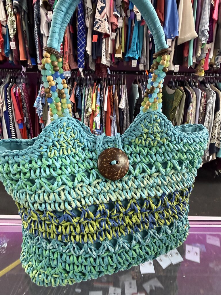 Cappelli Straworld Crocheted Toyo Straw Tote Beaded Handles