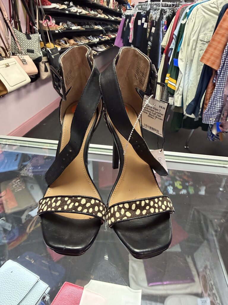7 Clavin Klein Leather Dotted Calf Hair Pump