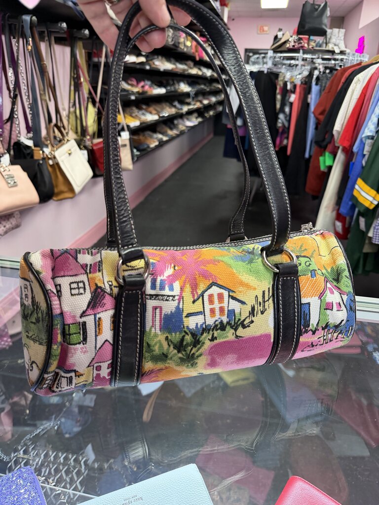 Pink Label The Sak Beach City Scene Multicolor Purse Tote Duffle w/ Black Strap