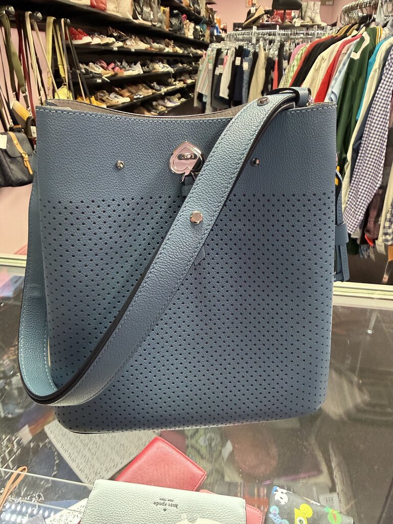 Kate Spade Marti Blue Leather Perforated Large Bucket Shoulder Bag