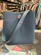 Kate Spade Marti Blue Leather Perforated Large Bucket Shoulder Bag