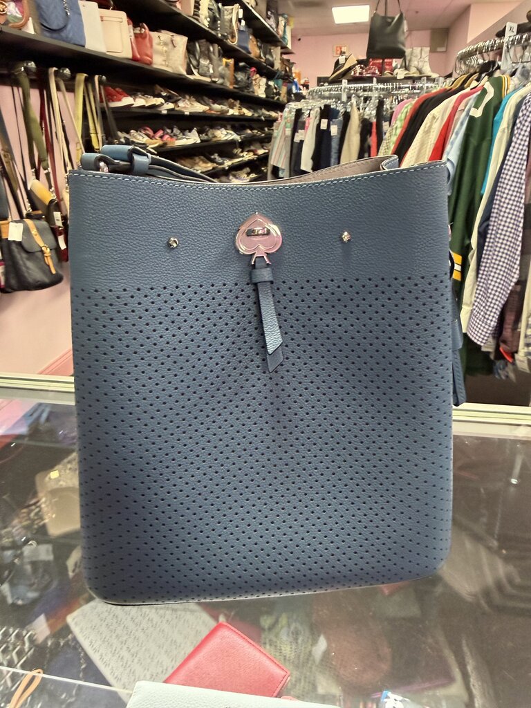 Kate Spade Marti Blue Leather Perforated Large Bucket Shoulder Bag