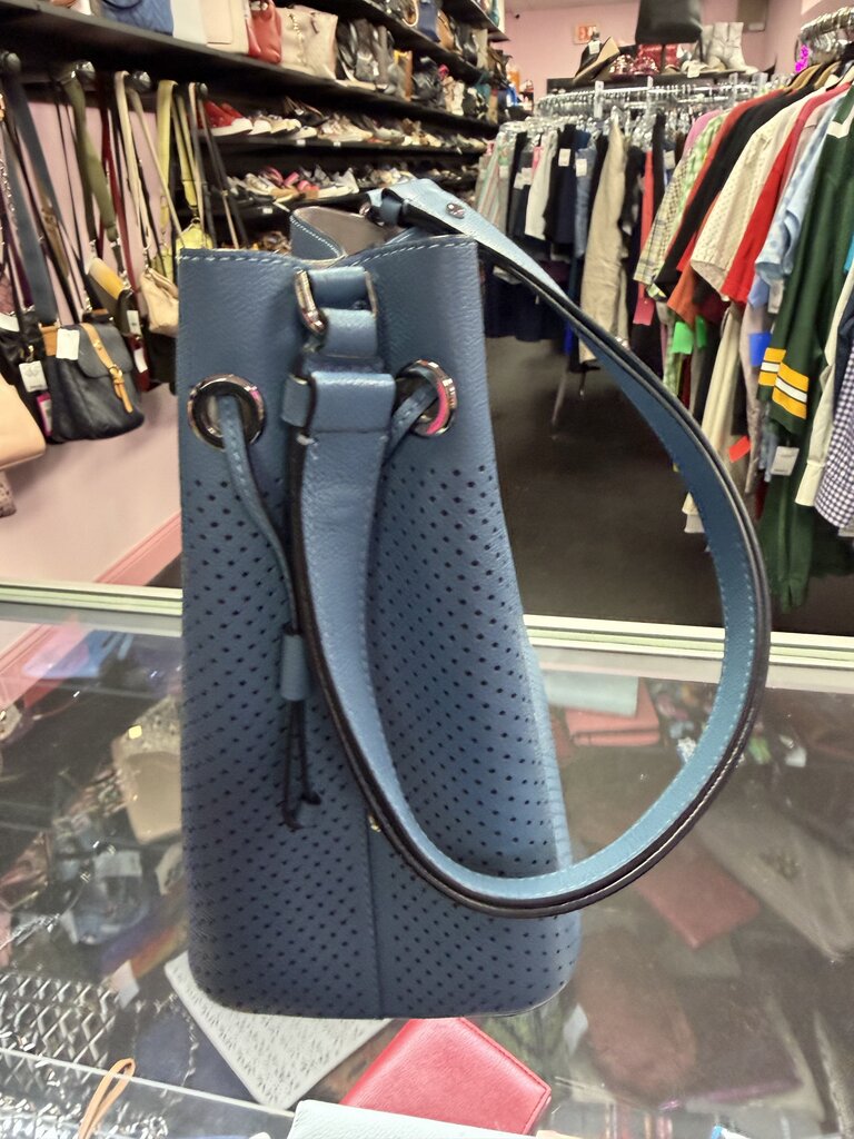Kate Spade Marti Blue Leather Perforated Large Bucket Shoulder Bag