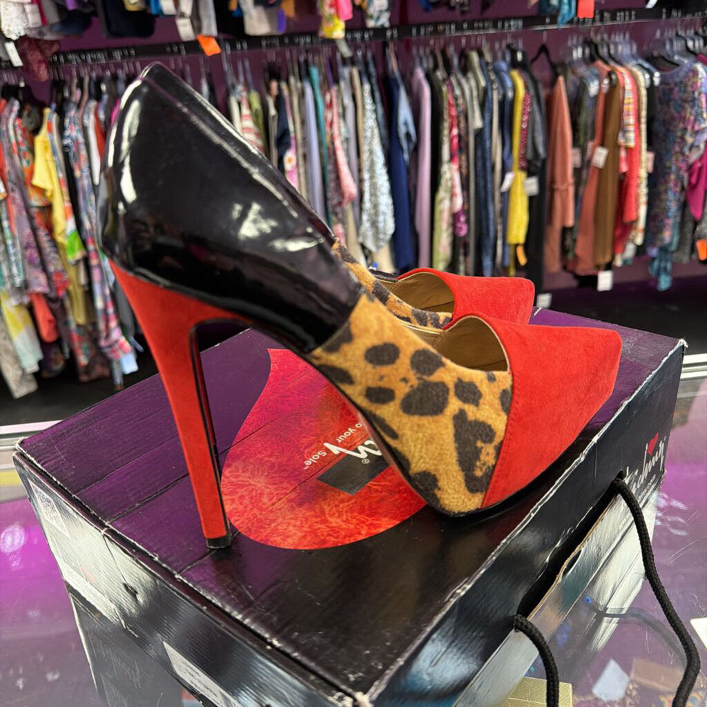 8 Lunchiny Platform Patent Velvet Animal Print