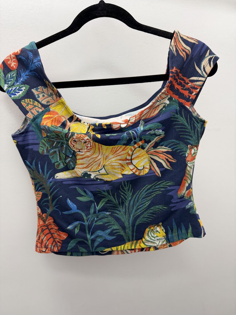 MD Maeve Anthropologie Tiger Jungle Printed Off The Shoulder Top