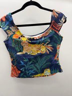 MD Maeve Anthropologie Tiger Jungle Printed Off The Shoulder Top