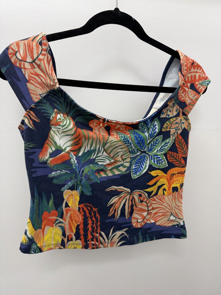 MD Maeve Anthropologie Tiger Jungle Printed Off The Shoulder Top