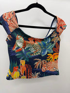 MD Maeve Anthropologie Tiger Jungle Printed Off The Shoulder Top