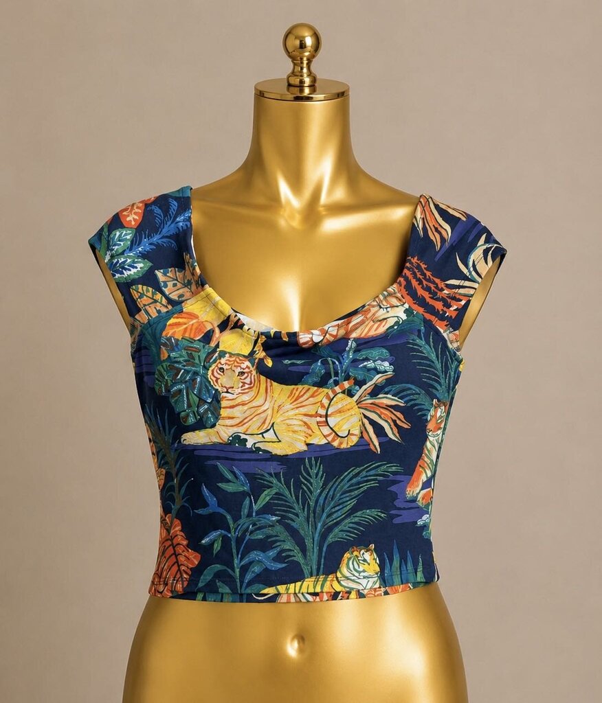 MD Maeve Anthropologie Tiger Jungle Printed Off The Shoulder Top