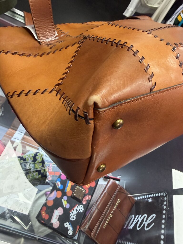 Patricia Nash Leather Whipstitch Patchwork Tote